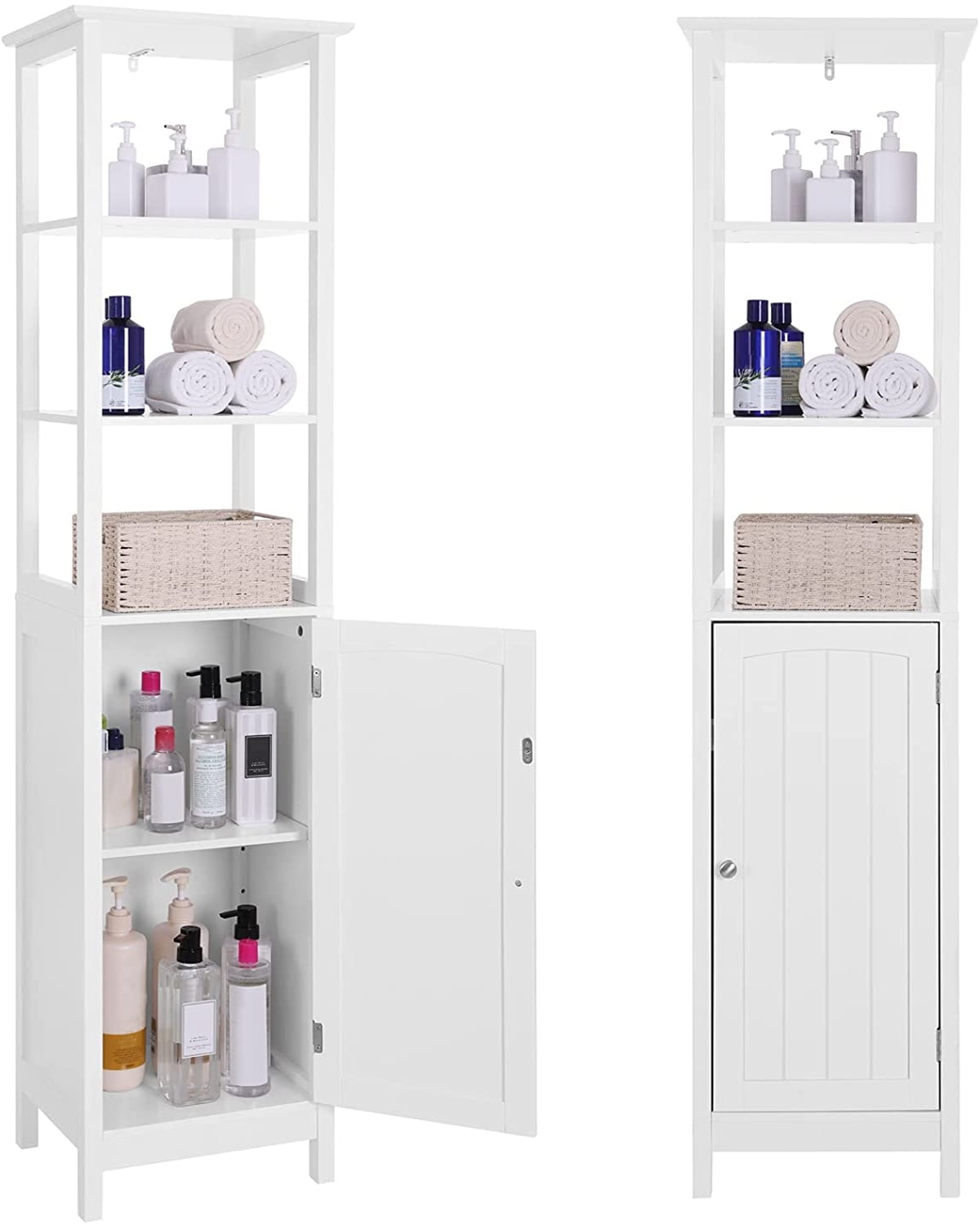 Private Jungle Multifunctional Bathroom Storage Floor Cabinet with 3 adjustable Tier Shelf, 15.75"L*12.6"W*63"H,White