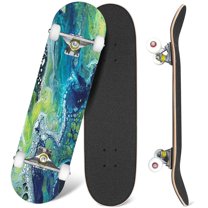 31'' Complete Skateboard 7 Layer Canadian Maple Double Kick Deck Skateboards Black blue hand painted close up fragment acrylic Skate Board for Beginner Adult Gifts