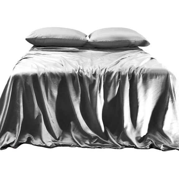 Elegant Comfort Luxurious 4-Piece Silky Satin Sheet Set Cooling Soft Satin Sheet Set, King, Gray