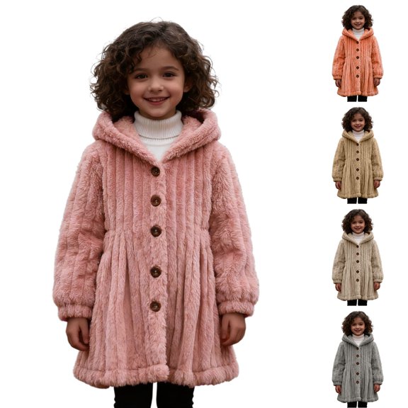 Liyamei Girls Fleece Hooded Long Coat with Waist Tie for Autumn Winter Casual Wear