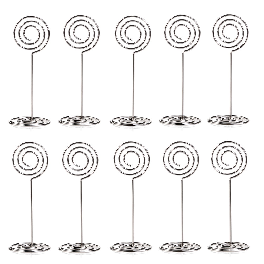 ARTIBETTER 12 Pcs Pink Metal Photo Holder Clip Stands - Spiral Base Desktop Memo & Number Holders For Weddings & Parties