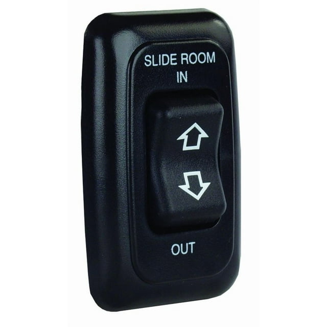 JR Slide Out Switch 12285 Momentary-On/Off/Momentary-On Switch; 5 Pin Terminal; 1.85 Inch x 1.20 Inch Cutout; 40 Amp/12 Volt; Black; With Bezel