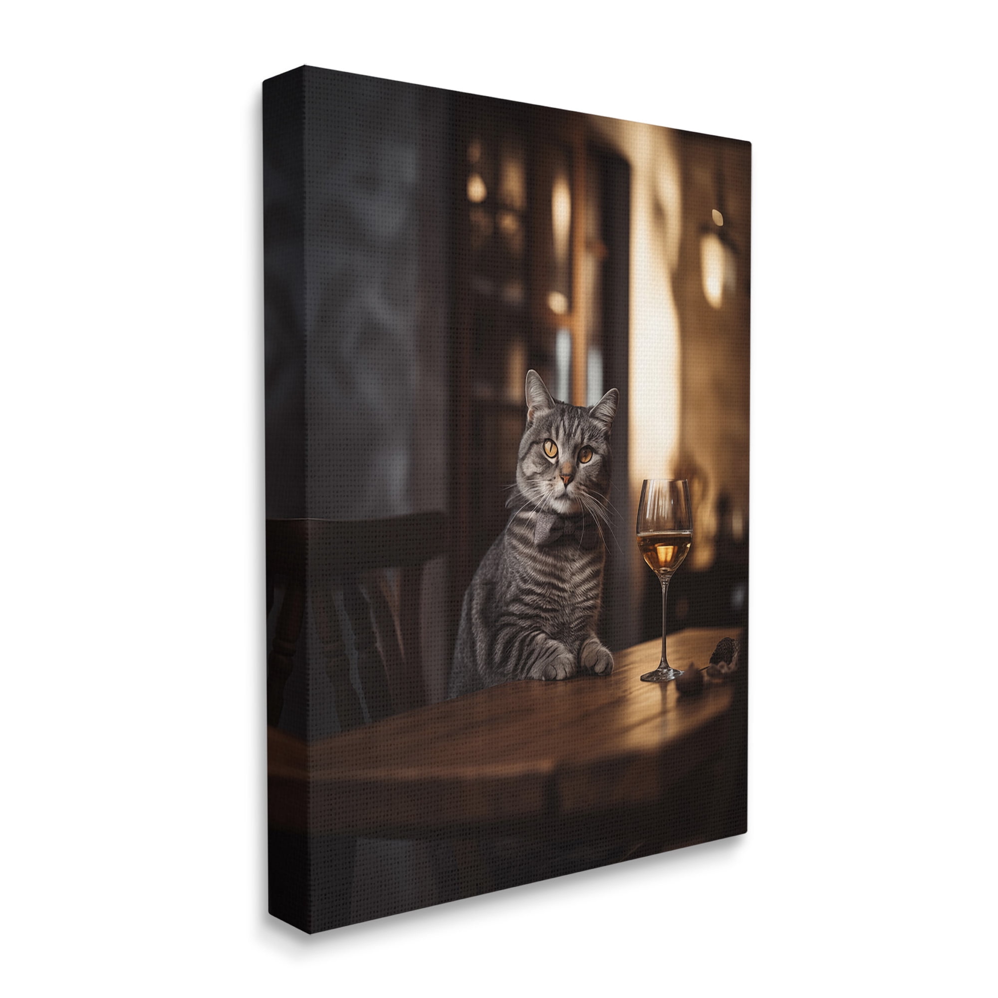 Stupell Industries Classy Cat with Wine Animals & Insects Painting Gallery Wrapped Canvas Art Print Wall Art, 36 x 48