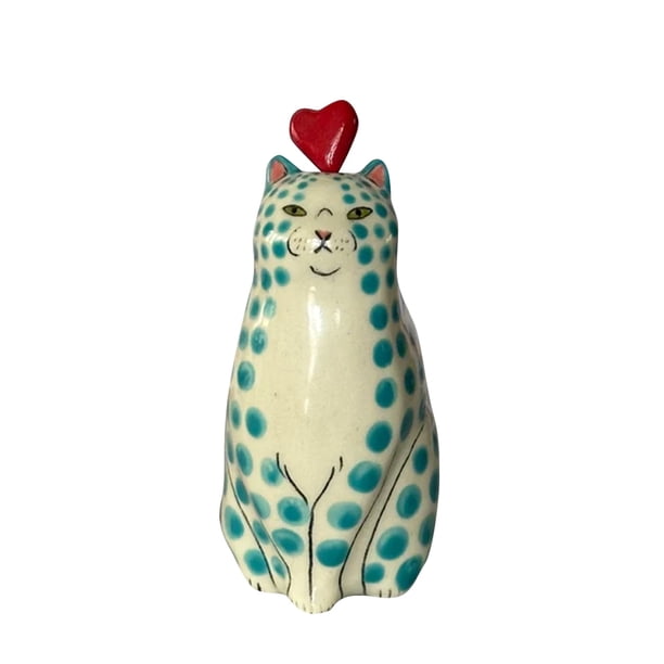 ¡Venta caliente! Regalo de jarrón de gato de lunares para amantes de los gatos - Puntos escalados - Agujero pequeño de un solo tallo con corazón - Hecho a mano