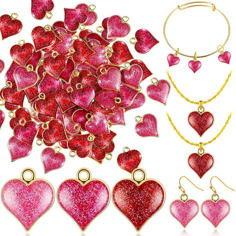 120 Pieces Heart Charms for Jewelry Making Valentines Day Charms Rose Red  Pink Red Heart Pendant Glitter Small Heart Charms Alloy Enamel Heart  Pendants for DIY Crafts Earring Bracelet Necklace Making 