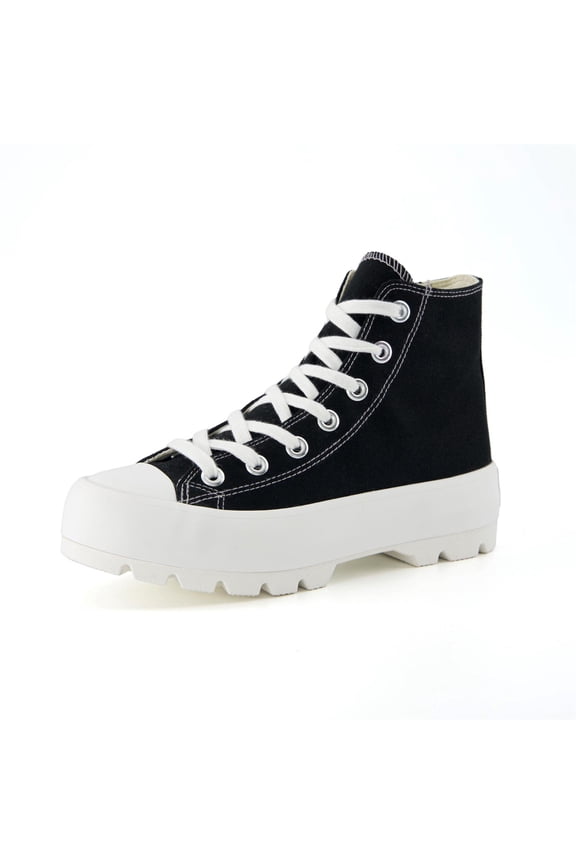 Vespa Women's Chunky Canvas High Top Sneakers with Memory Foam and Side Zipper, Platform Lug Sole Fashion Shoes for Women