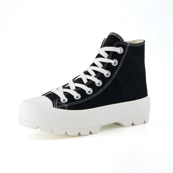 Cushionaire Vespa Women's Chunky Canvas High Top Sneakers with Memory Foam and Side Zipper, Platform Lug Sole Fashion Shoes for Women