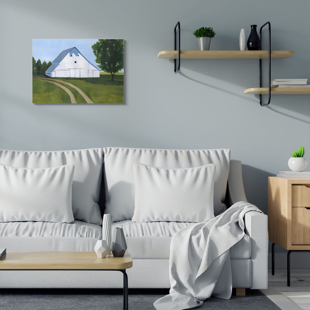Stupell Industries Farmland Fields And Barn Green White Landscape Painting Canvas Wall Art by Grace Popp