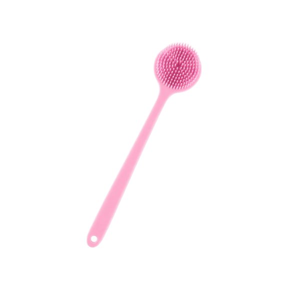 Shower Scrubber with Long Handle and Double-Sided Silicone Design, Pink, for Women Daily Bathing and Back Massage