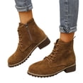 thumbnail image 4 of JUSLIO Women Boots,Lace Up Solid Color Round Toe Fashion Martin Boots Casual Dress Boots Winter Fall Mid Heel Boots, 4 of 5