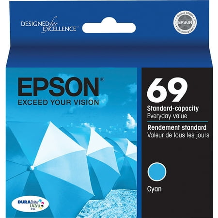Epson 69 Standard-capacity Cyan Ink Cartridge Experience clean and vivid  professional-looking documents with the Epson 69 Ink Cartridge  EPST069220. It s compatible with a variety of Stylus and Workforce models. The replacement ink cartridge has DuraBrite Ultra Ink that offers superior image quality with smudge-  water- and fade-resistance for durable prints. It is ideal for double-sided printing and does not bleed through. The Epson ink cartridge delivers incredible print quality for everyday text documents  plain paper and photo printing on glossy paper. It also has patented SmartValve Cartridge technology with MicroPiezo Ink Level Sensors for reliable printing.
