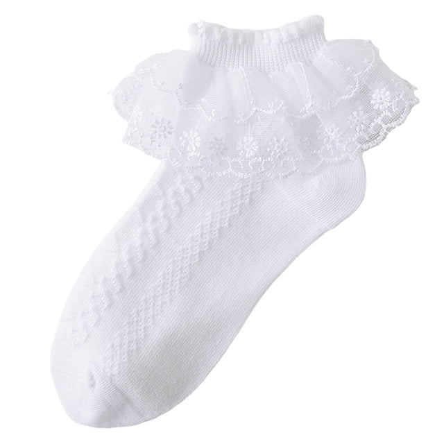 Splozh Little Girls Ruffle Princess Socks Baby Socks Spring and Fall Cotton Baby Socks Lace Girls Lace Mid Calf Socks Children's Socks White,10-16 Years