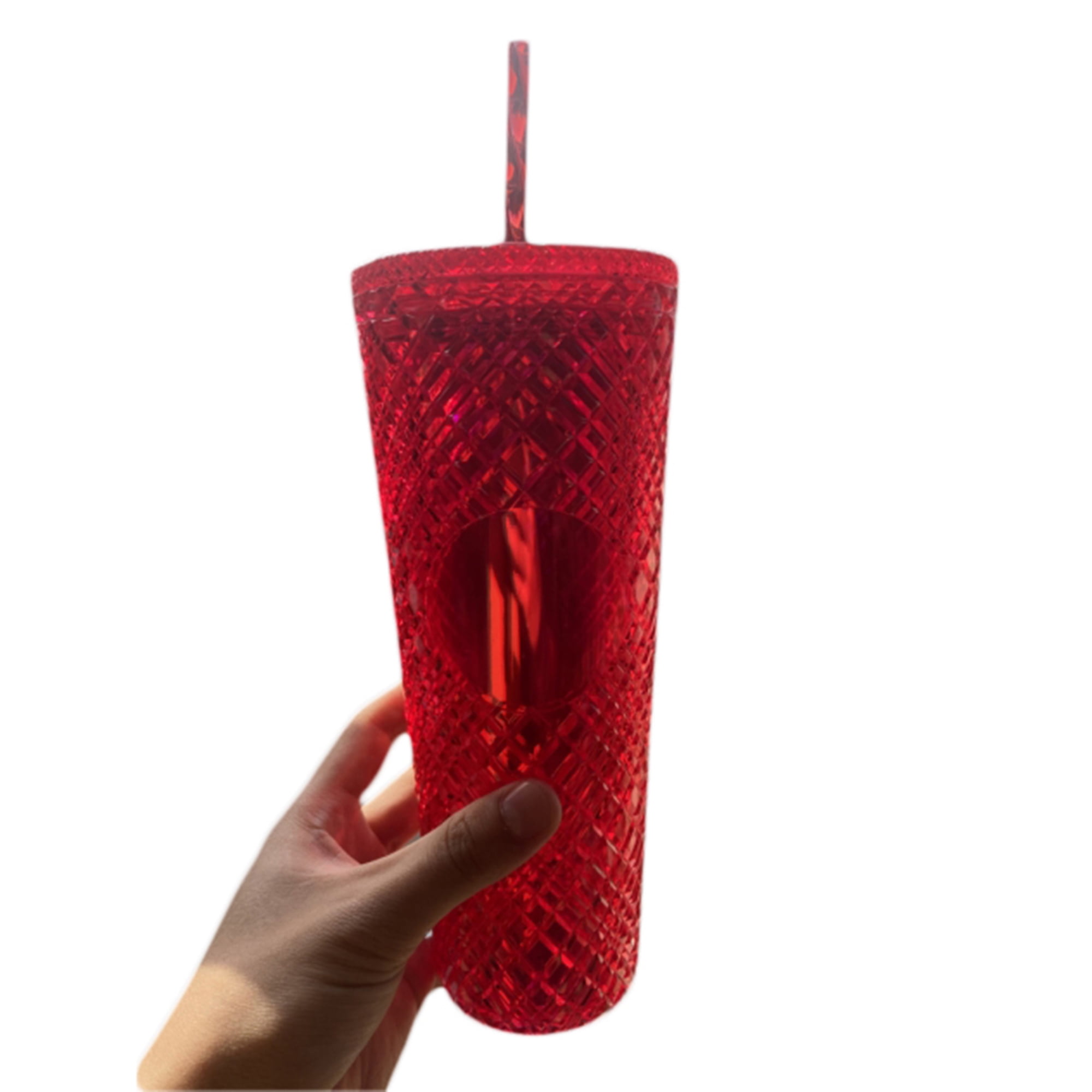 Vearear 24oz/710ml Water Cup with Straw Glitter Double Wall Wavy Edge Straight Tumbler Juice Iced Coffee Cup Daily Use, Size: Large, Green