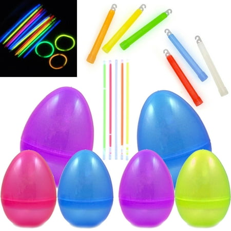 Jumbo 8-Inch Glittered Easter Egg With Light Up Glow Sticks - Light Up The Party With 8-Inch and 6-Inch Glow Sticks - Perfect Easter Basket Fillers, Party Favors, and Halloween Toys - Fun For Everyone