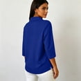thumbnail image 5 of 3/4 Sleeve Polo Shirt for Women Casual Daily Wear Soft Cotton Blend Collared Button Up Tops Solid Color Loose Fit Blue XL, 5 of 8