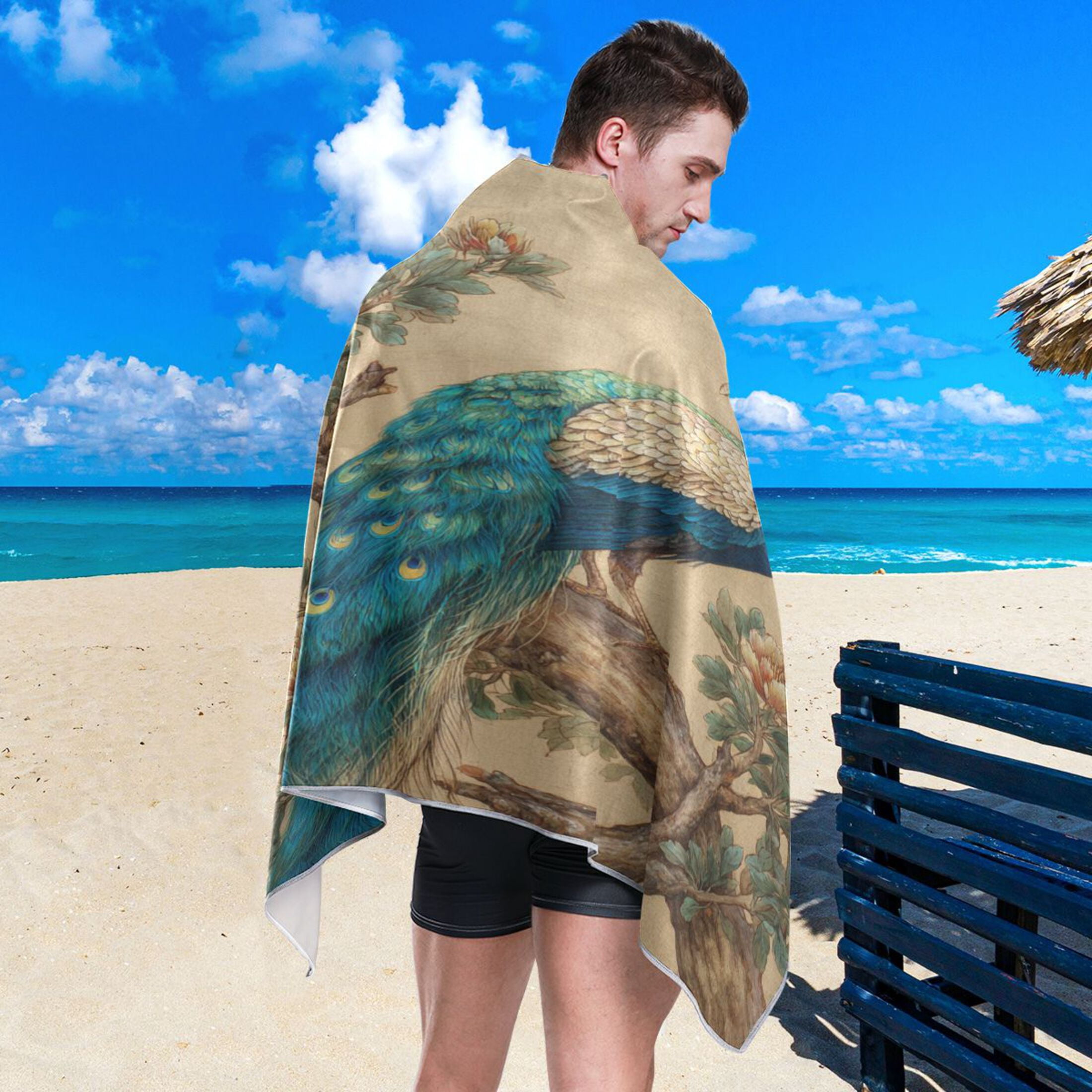 Qxltty Elegent Peacock Beach Towel Sand Free Bath Towel Absorbent Quick Dry Soft Lightweight Blanket for Travel Gym Camping 71x31in