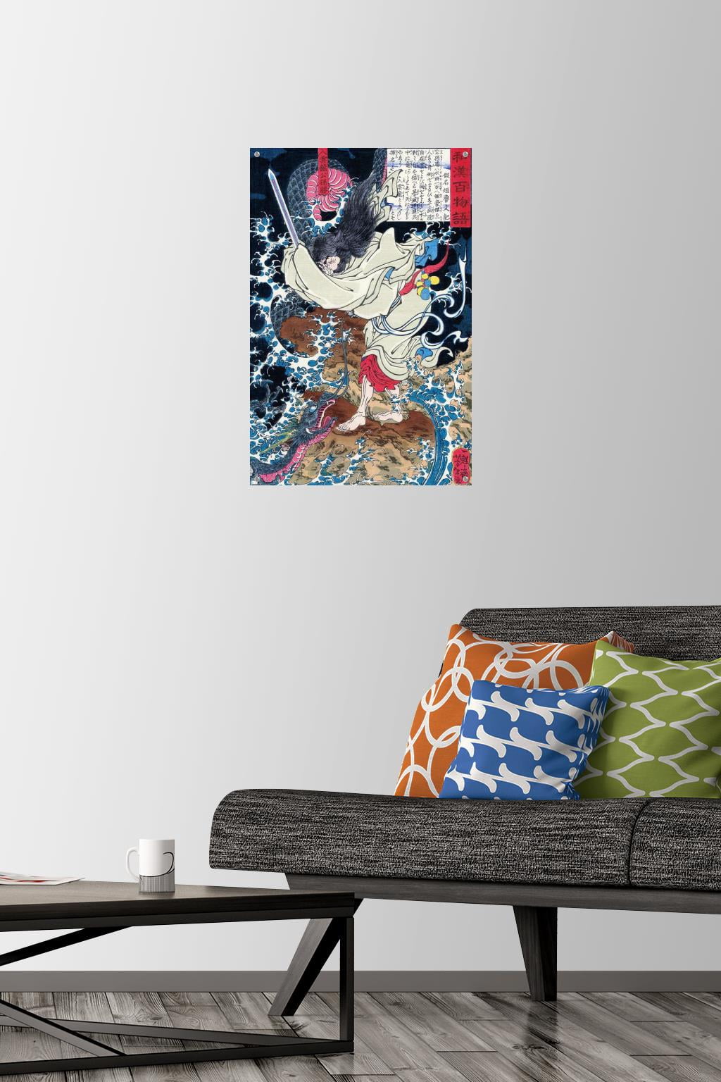 The Dragon in the Clouds by Tsukioka Yoshitoshi Wall Poster with Push Pins, 14.725" x 22.375"