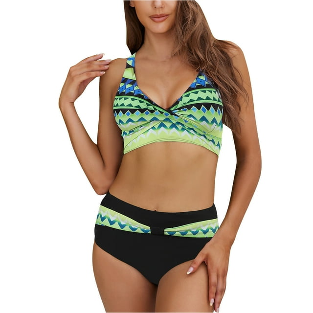 Bikini cómodo para mujer, traje de baño de playa de dos piezas dividido con almohadilla en el pecho, traje de baño cruzado en la espalda OAVQHLG3B Store lin121212