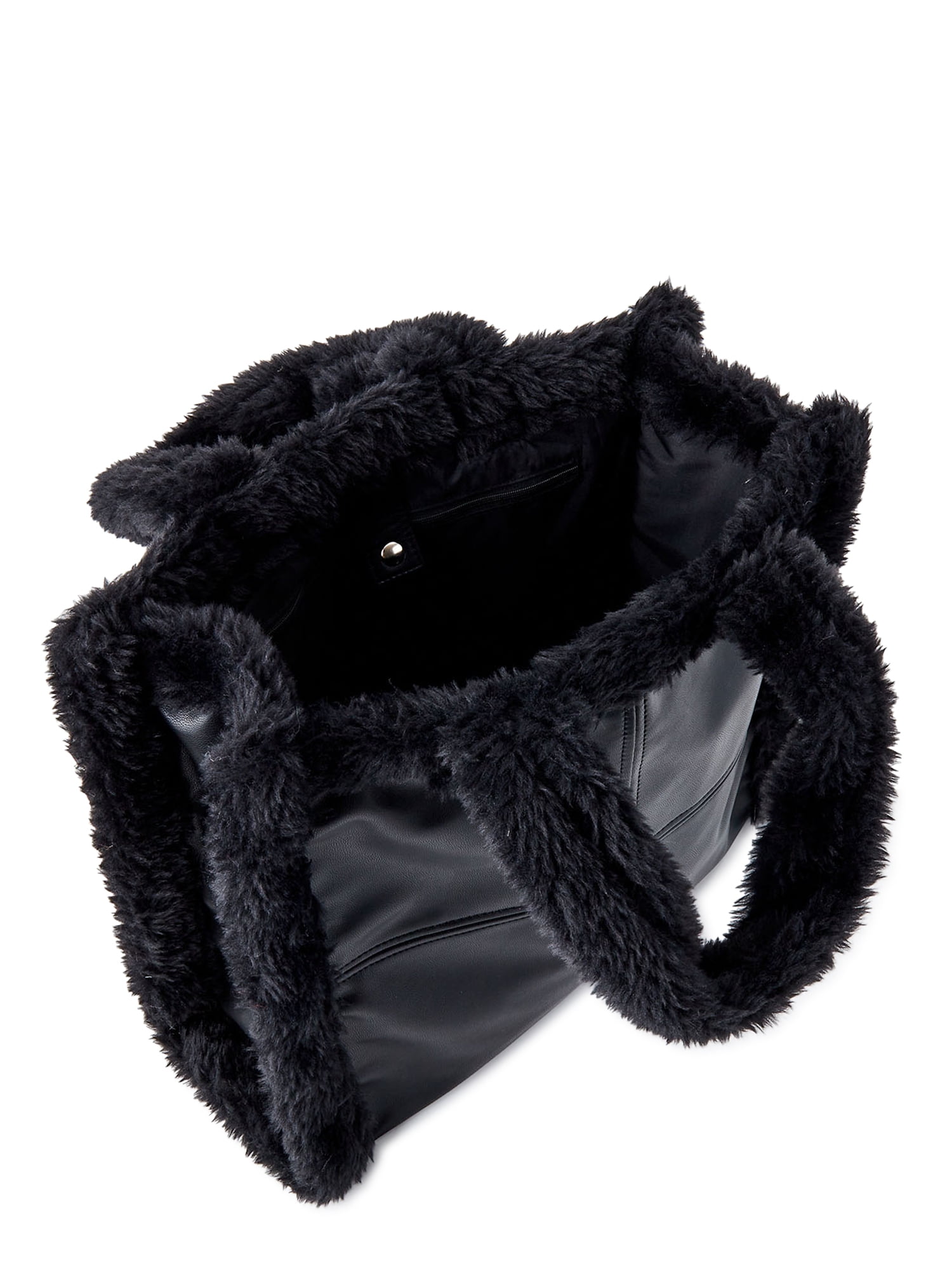 No Boundaries Women's Square Sherpa Tote Bag Black - Large