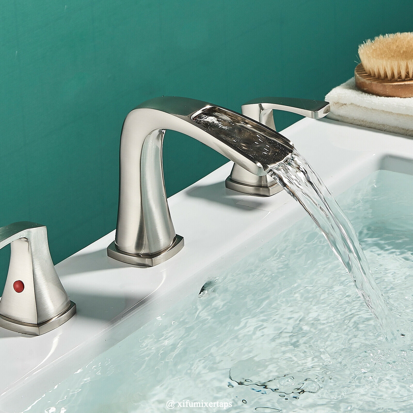 Zovajonia 8 Widespread Waterfall Bathroom Sink Faucet 3 hole Vanity Mixer Brushed Nickel