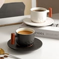 thumbnail image 2 of Cerámica Taza de café retro de cerámica Taza de café de cerámica con mango de madera de color sólido Taza de café de cerámica con esmalte degradado Taza de café hecha a mano para oficina, 2 of 6
