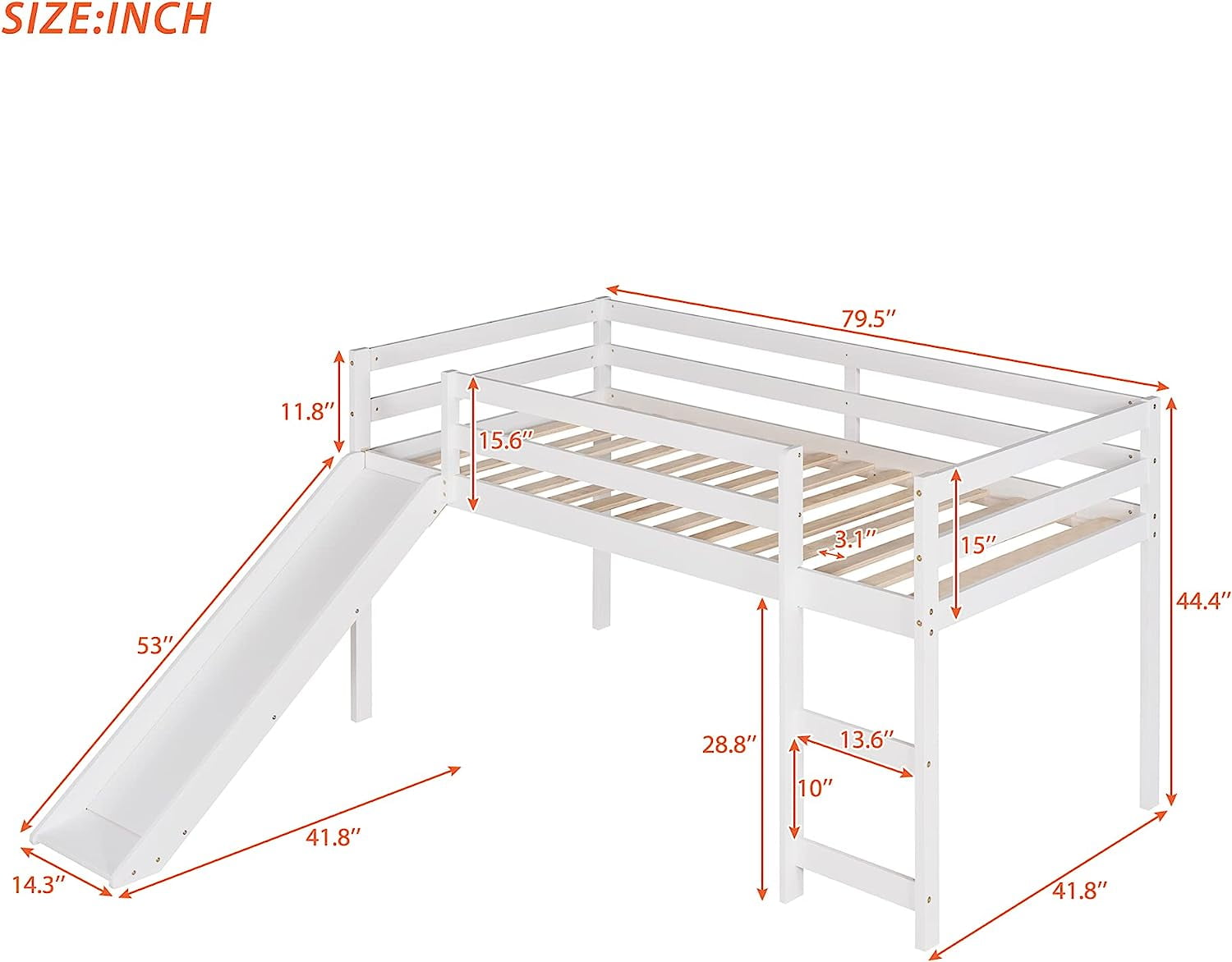DEALTOPS Kids Family Pinewood Loft Bed with Slide and Ladder, White