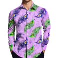 thumbnail image 5 of Fgvctg Mardi Gras Button Up Shirt Men Carnival Party Long Sleeve V Neck Button Down Blouse Collared Oversized Mask Print Shirts Dressy Business Casual Tops Purple Pink 2XL, 5 of 5