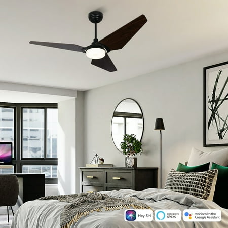 

Bovard 52-inch Indoor/Outdoor Smart Ceiling Fan Dimmable LED Light Kit & Remote Works with Alexa/Google Home/Siri Black