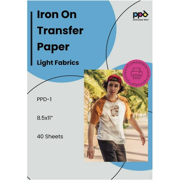 PPD 40 Sheets 8.5x11” - Inkjet Iron-on Heat Transfer Paper for White & Light Fabric and T-Shirts - Premium - PPD-1-40