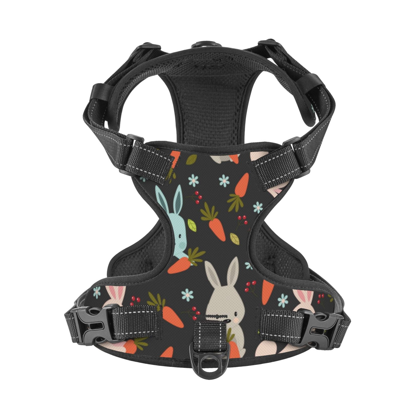 Kdxio Rabbit Is Eating Carrots Print No Pull Dog Harness Adjustable Reflective Oxford Easy Control Medium Large Dog Harness for Training and Everyday-Large