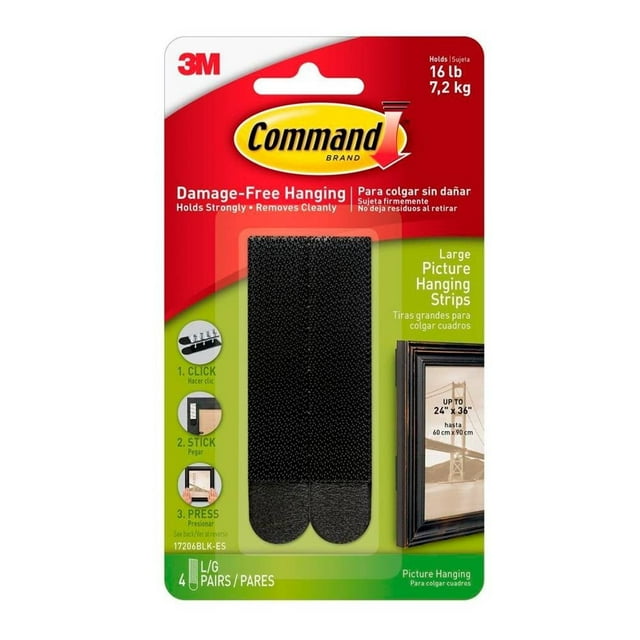 Tiras para Cuadros Command Grandes Negras 4 Pares
