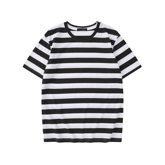 DARING DIVA Men's Striped Short Sleeve Crew Neck Casual Stripes T Shirt S Black White