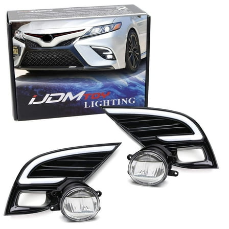 JDM OEM-Spec 15W High Power LED Fog Light Kit w/White/Amber Switchback LED Daytime Running Light Bezels For 2018-2020 Toyota Camry SE XSE TRD Trims