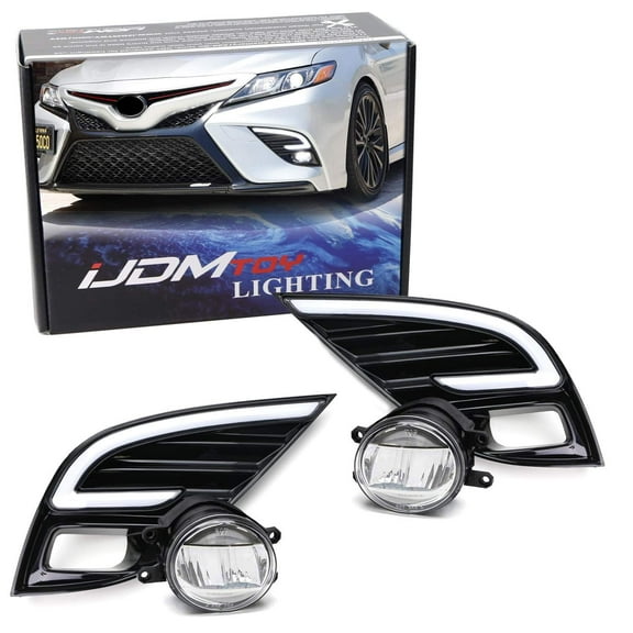 JDM OEM-Spec 15W High Power LED Fog Light Kit w/White/Amber Switchback LED Daytime Running Light Bezels For 2018-2020 Toyota Camry SE XSE TRD Trims