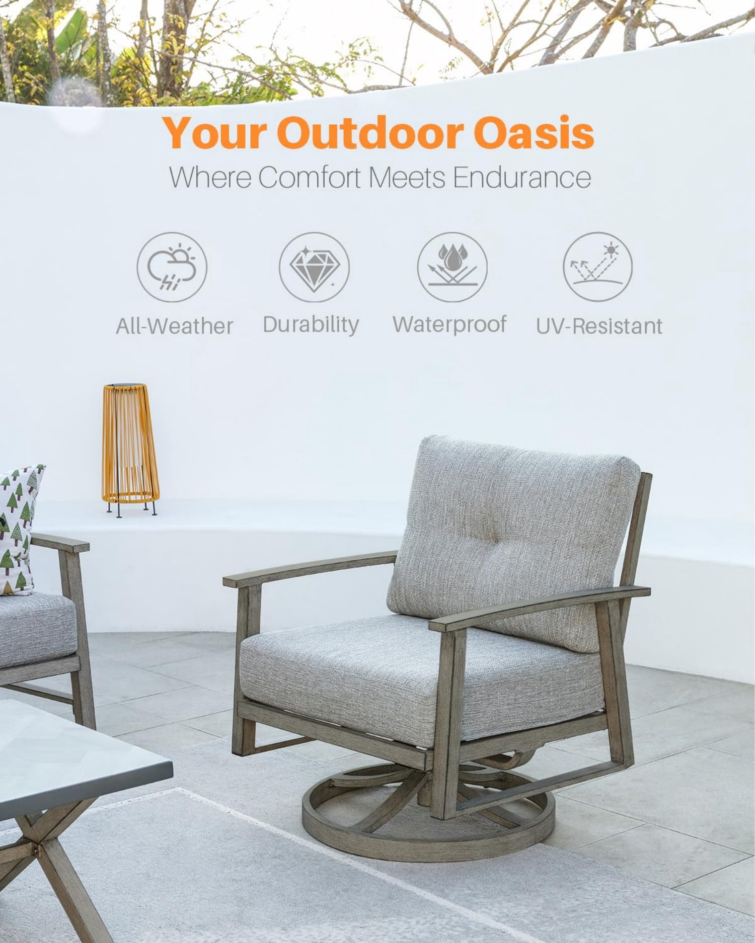 Outdoor Swivel Patio Chairs Set of 2, All-Aluminum Swivel Armchairs with 5.9" Thick Cushions, 360° Rotating Outdoor Conversation Chairs, All-Weather Patio Furniture for Garden, Balcony, Dark Gray