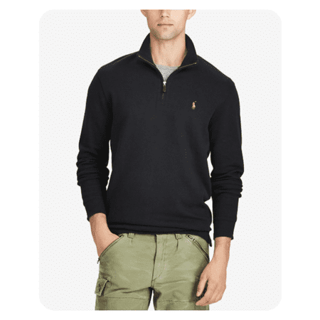Polo Ralph Lauren Men's Estate-Rib Cotton Quarter-Zip Pullover,Black HTR, 2LT