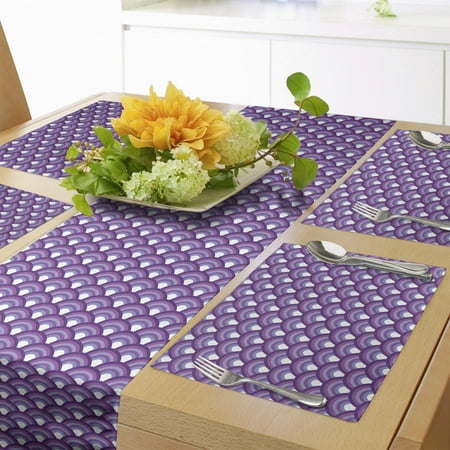 

Fish Scale Table Runner & Placemats Japanese Wave Pattern in Purple Shades Oriental Concentric Forms Set for Dining Table Decor Placemat 4 pcs + Runner 12 x90 Lavender Purple by Ambesonne