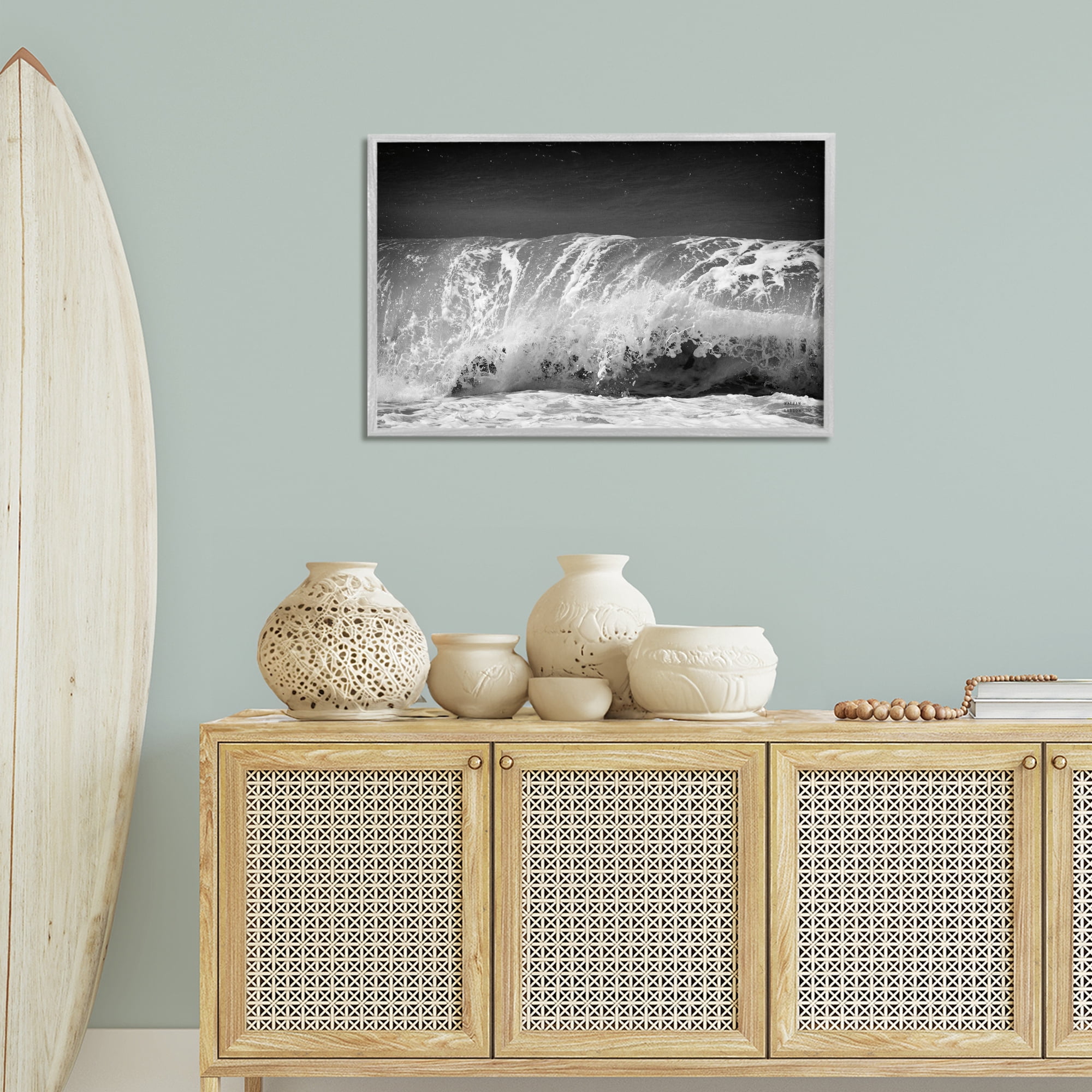 Stupell Industries Rolling Waves Night Sky Landscape Photography Gray Framed Art Print Wall Art, 30 x 20