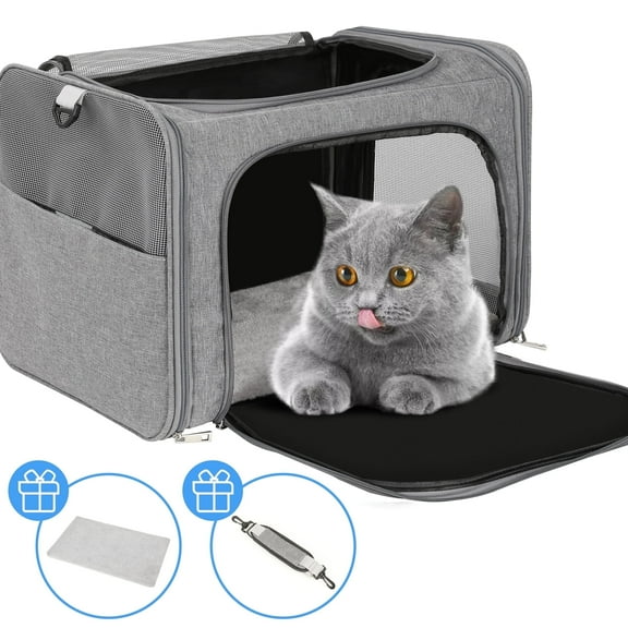 Monasem Cat, Dog Carrier for Pets Up to 33lbs, Soft-Sided Animal Puppy Travel Bag, Airline Approved Large Cat Carrier - Gray
