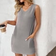 thumbnail image 6 of Summer Beach Dresses for Womens 2026 Plus Size Fashion Solid Color Pocket Fashion Large Size Sleeveless V-Neck Dress, 6 of 6