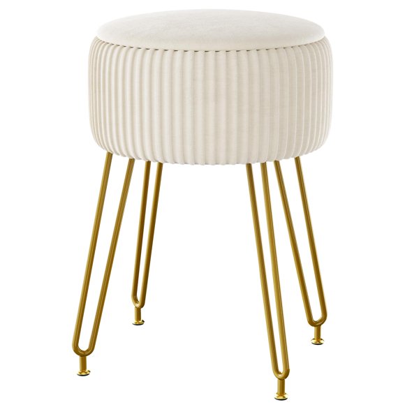 Taburete reposapiés otomano IBUYKE de terciopelo, color blanco cremoso