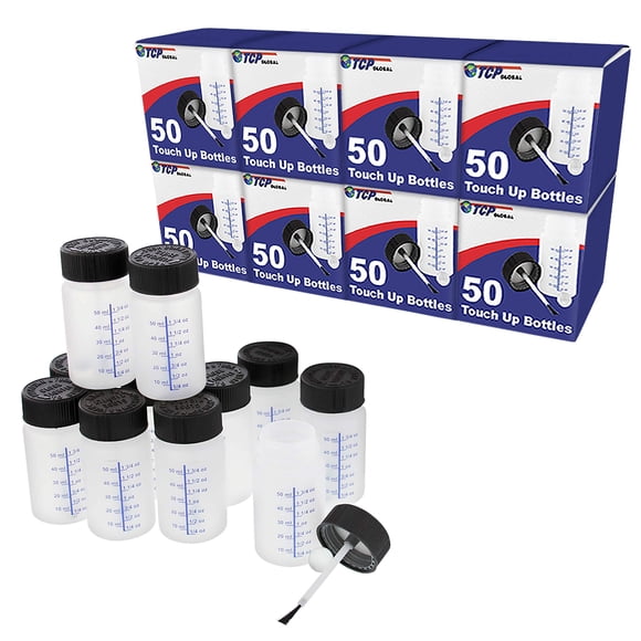 TCP Global Bouteilles de Retouche de Peinture avec Couvercles de Sécurité pour Enfants (Boîte de 400) - Capacité de 2 Onces (60ml), Boule de Mélange, Brosse Applicatrice de Retouche - Fixer les Éclats de Peinture, Rayures, Pierres, Dommages Auto
