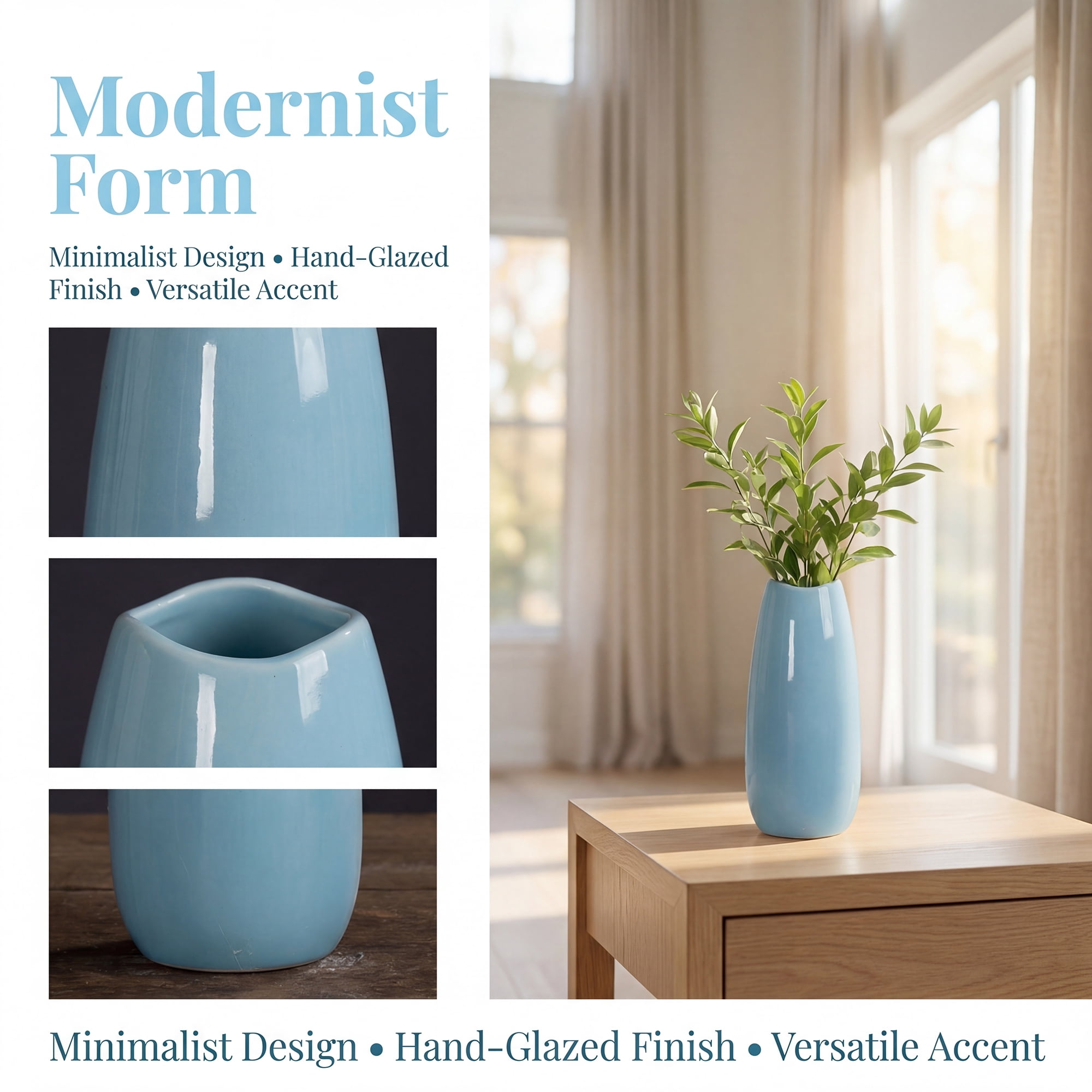Unique Bargains Small Ceramic Bud Modern Cylinder Vase Ribbed Decorative Flower Vase Blue
