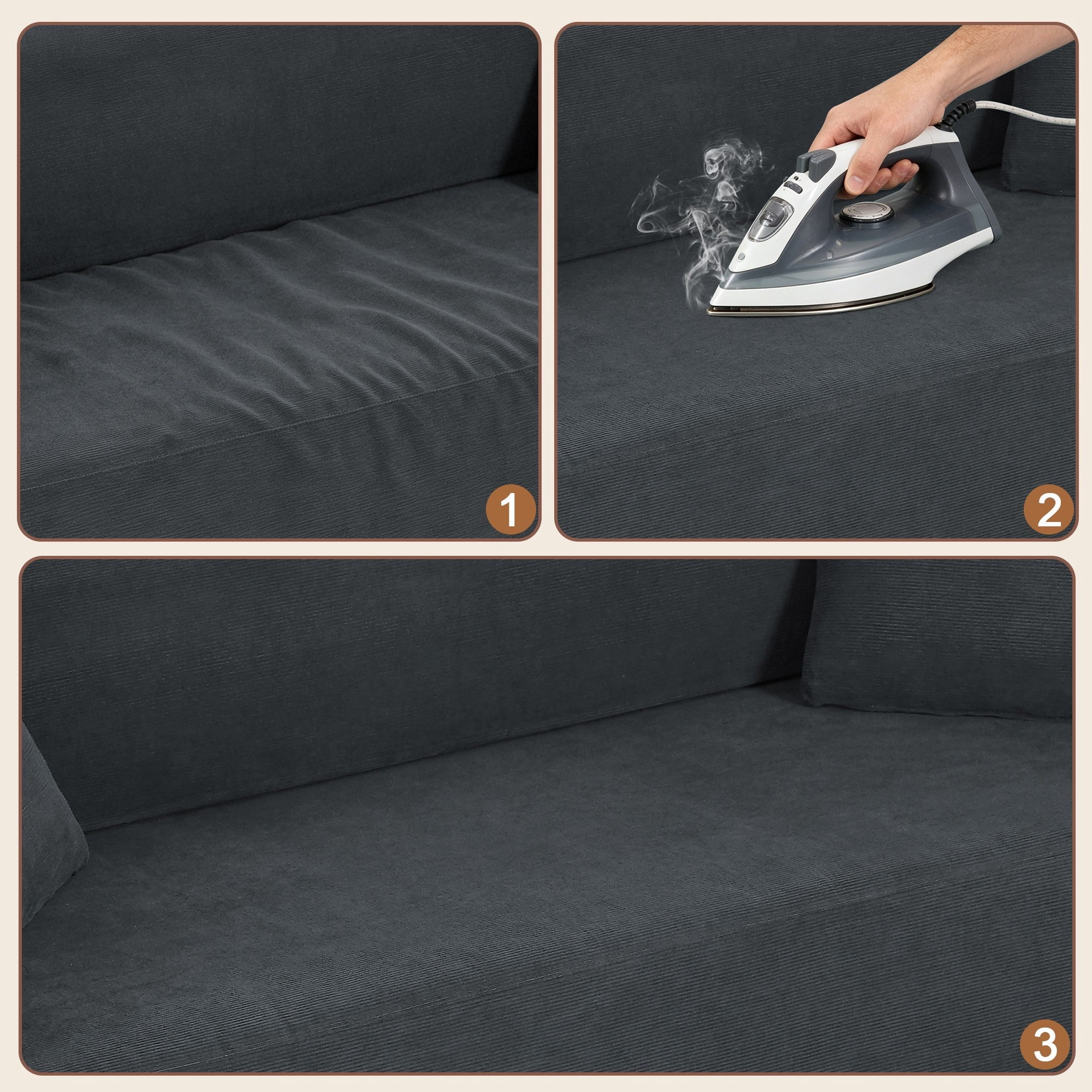 Sailvan Modern 3-Seater Corduroy Sofa,No Assembly Cloud Couch for Small Living Rooms,Apartments and Offices,Plush Boneless Seating Gray