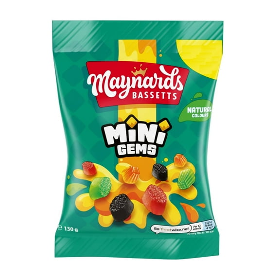 Maynards Bassetts Mini Gems Sweets Bag 130g (Pack of 12)