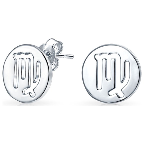 Bling Jewelry Womens Tiny Simple Round Astrology Virgo Horoscope Zodiac Stud Earrings Sterling Silver