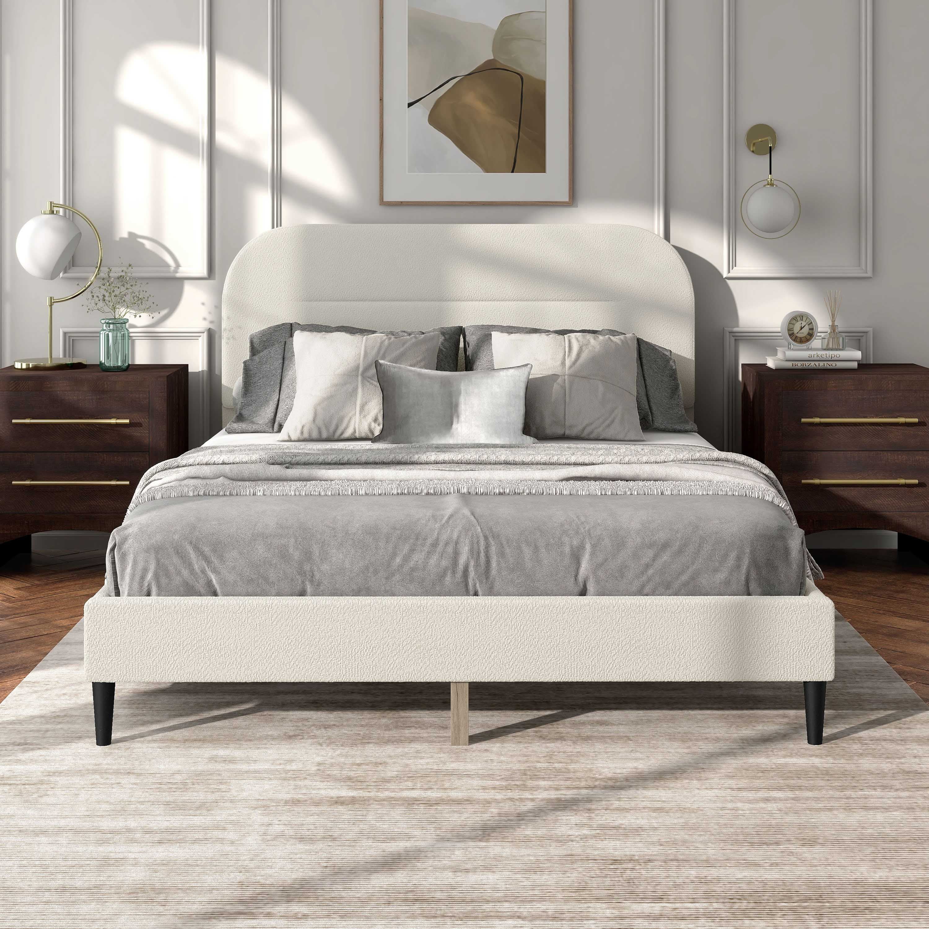Furniture of America Aliz Modern Boucle Fabric Platform Bed, Queen, White