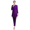 thumbnail image 3 of IBTOM CASTLE Women Muslim Burkini Swimsuits Modest Swimwear Islamic Long Sleeve Full Cover Hijab Swim Top Pants Plain ​Bathing Suit S Purple Floral, 3 of 4