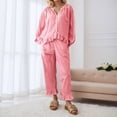 thumbnail image 2 of XIYON Women's Pajama Set Fashionable Leisure Plaid Pajama For With Ruffled Hem Long Pants And Relaxed Collar Shirt Soft Sleepwear Loungewear, 2 of 5