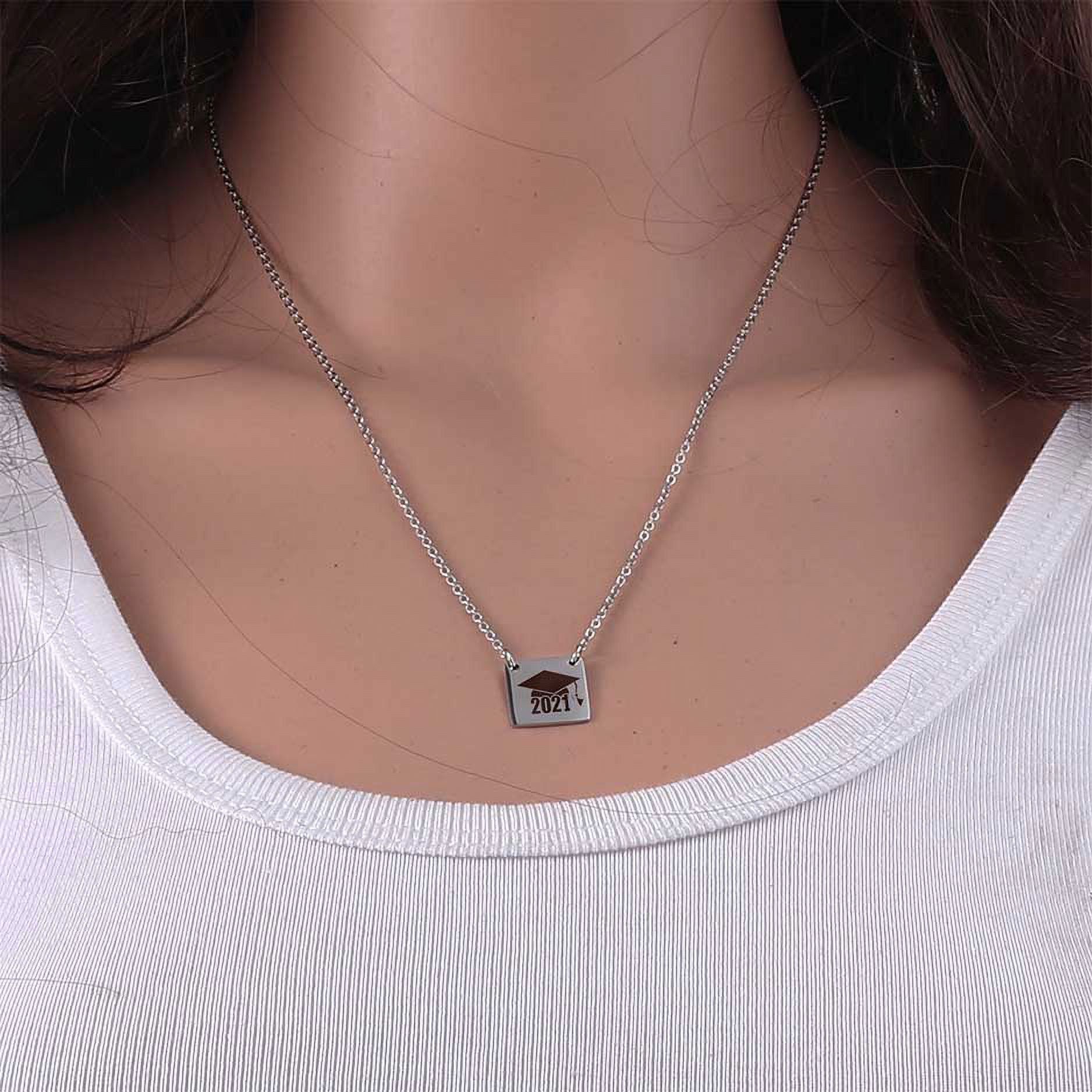 Anavia College Graduation Gift for Her - High School 2021 Graduation Gifts for Daughter - Stainless Steel Engraved Bachelor Cap Necklace
